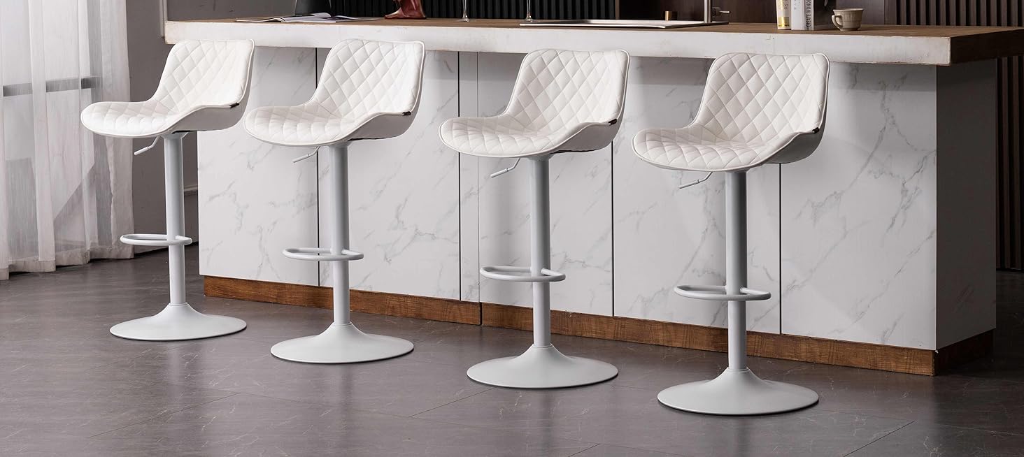 YOUTASTE White Bar Stools Set of 2 Faux Leather Padded Counter Height