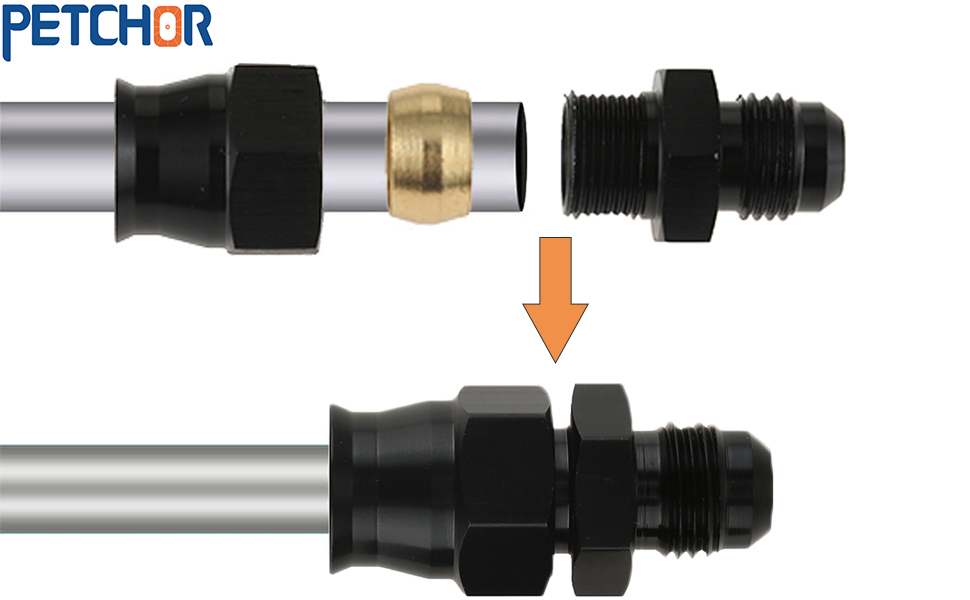 PETCHOR 6AN Male to 3/8" Tube Fitting Adapter, 6 AN Male Flare Aluminum Tubing