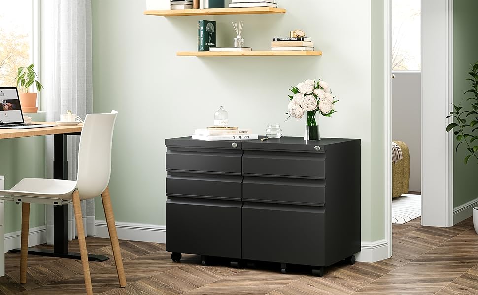 AFAIF 3 Drawer Mobile File with Lock, Rolling File