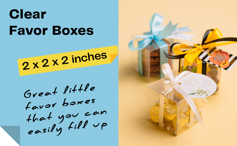 Decvel Clear Favor Boxes 100 pack 2 x 2 x 2 inches