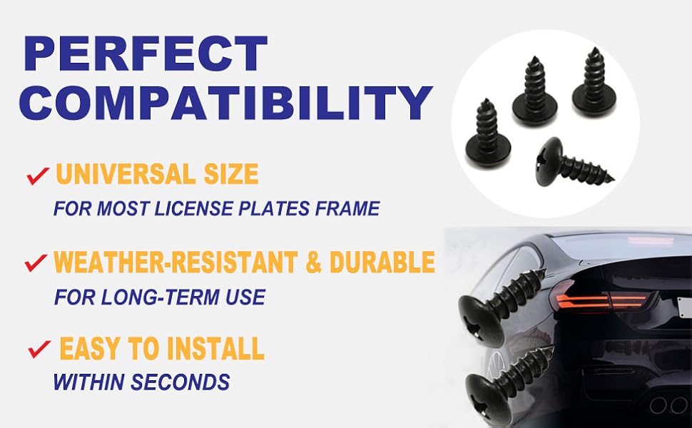 Black License Plate Screws Kit Set of 4 Stainless License