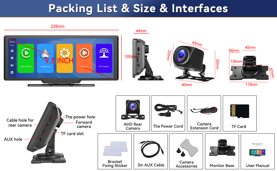 Portable Wireless Apple Carplay Android Auto Car Stereo,9.3