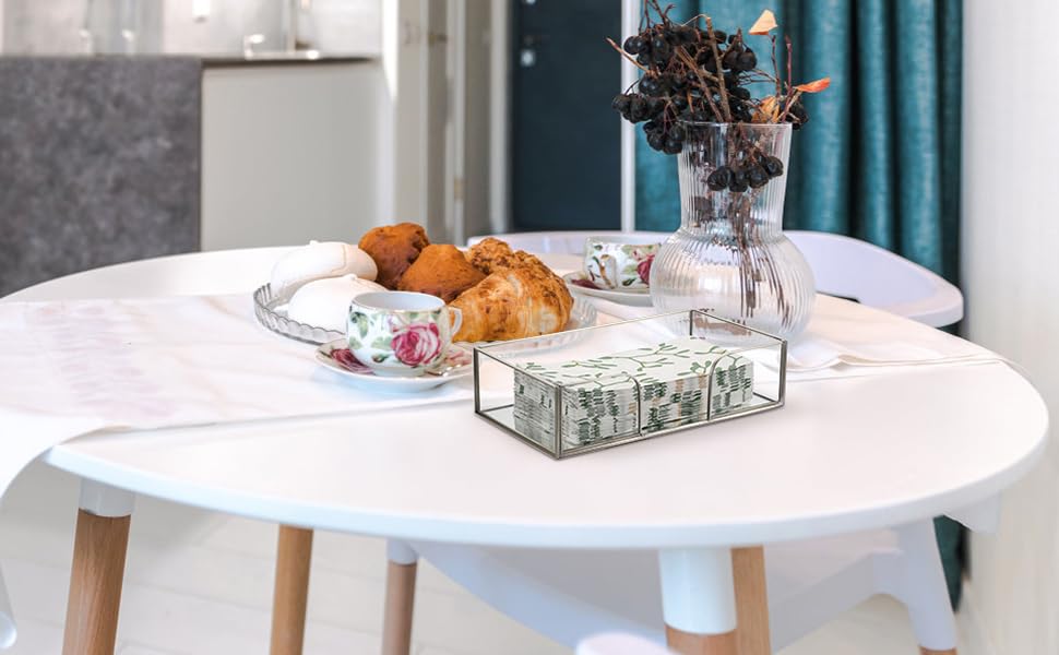 BSTKEY Silver Glass Napkin Holder with Mirror Bottom, Rectangle Tissue