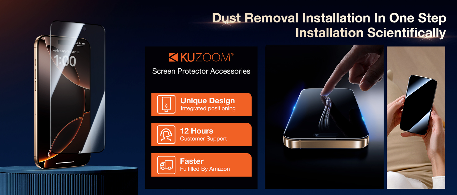 KUZOOM 2 Pack HD Clear Screen Protector Install kit for