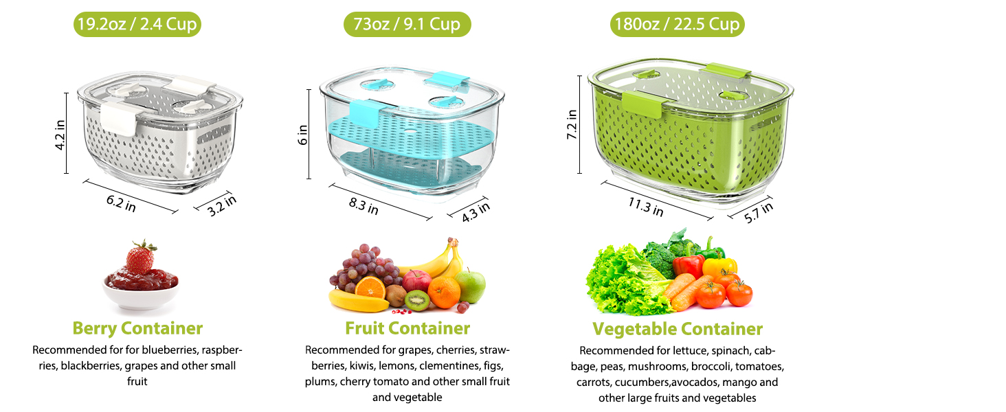 Fresh Containers,Luxear Vegetable Fruit Containers with Fresh Vent Technology,BPA Free Produce