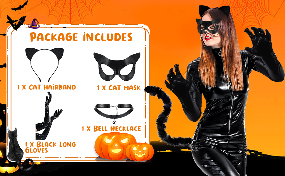JieyueJewelry 4 Pieces Black Cat Costume Accessories Set