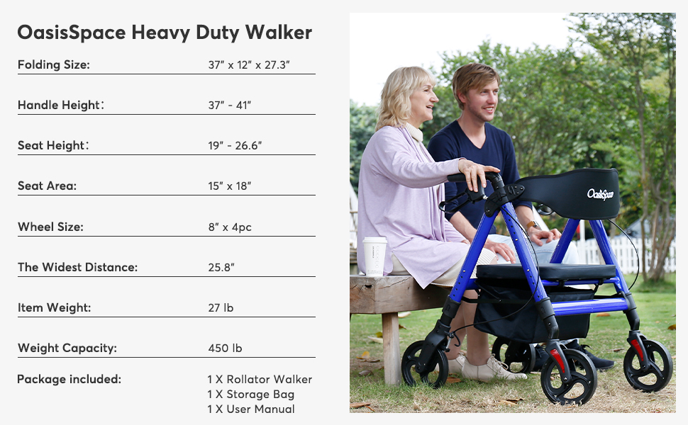 OasisSpace Heavy Duty Rollator Walker Bariatric Rollator Walker with