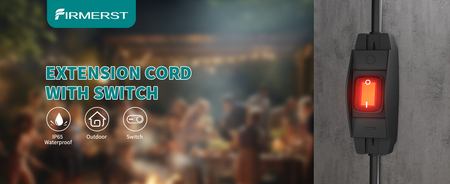 FIRMERST 1875W Outdoor Extension Cord with Switch Waterproof Black 3