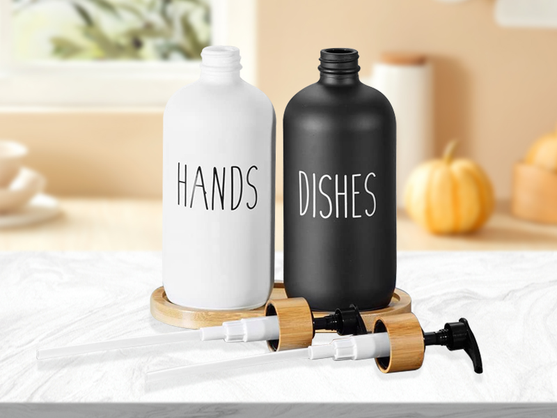 Arktek Glass Soap Dispenser Set with Tray, 2 Pack Hand and