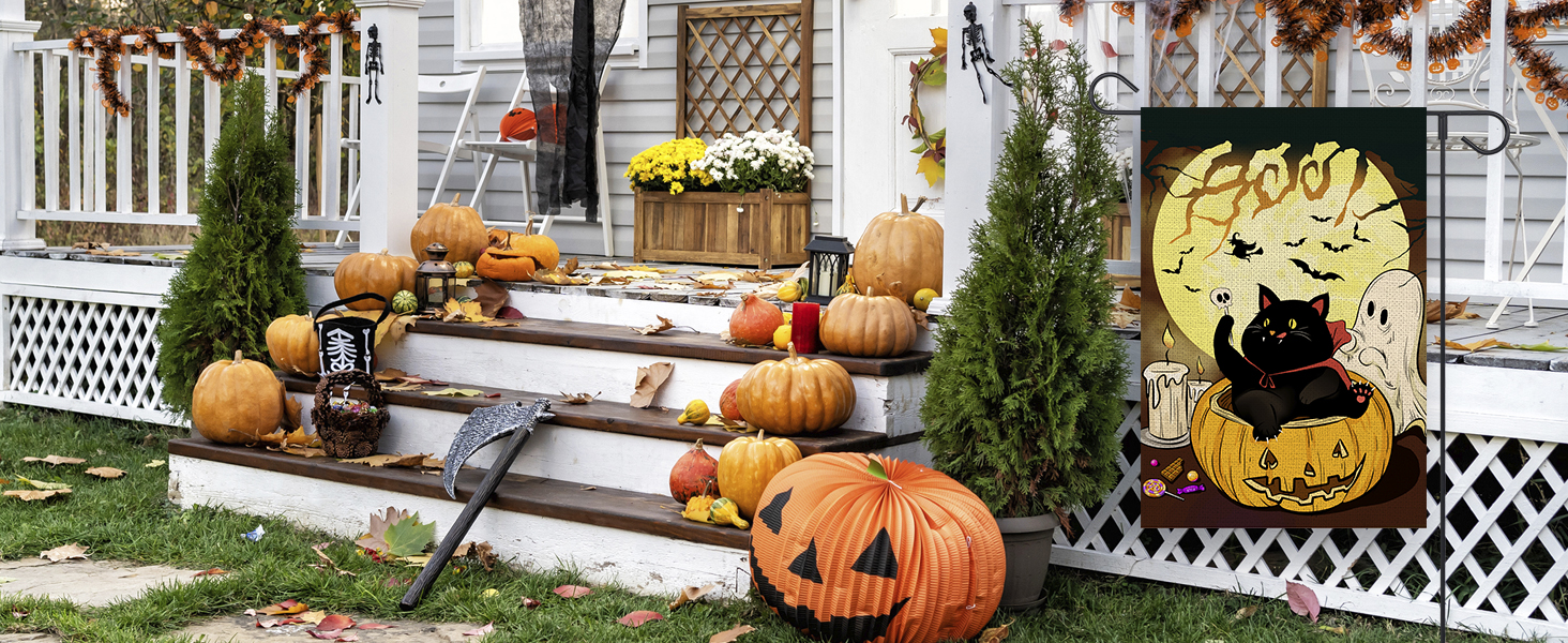 Happy Halloween Garden Flag 12x18 Inch Double Sided
