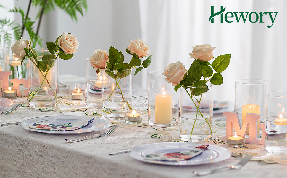 Glass Cylinder Vases for Table Decoration, Hewory Set of 12 Round Vase Set for Wedding Events