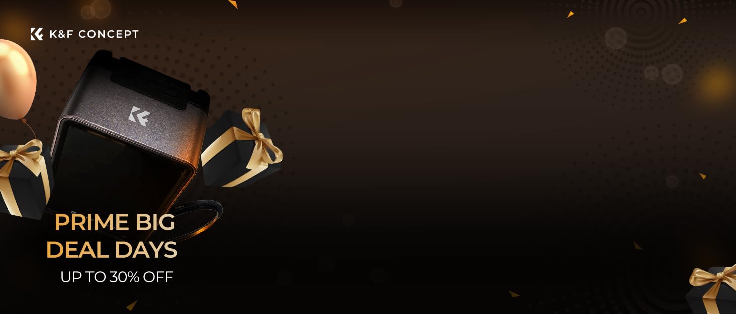 Text reads 'PRIME BIG DEAL DAYS' and 'UP TO 55% OFF' on a dark background with golden decorative elements and product imagery.