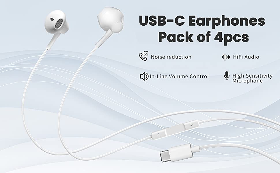 Ailkin usb c wired headphones apple type c earbuds wired for iphone 16 clearance