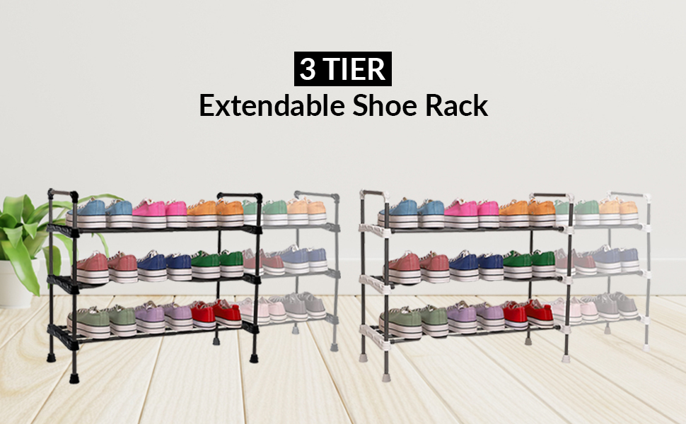 1ABOVE 3 Tier Extendable Shoe Rack, Heavy duty Metal Shoe Rack, Shoe