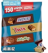 SNICKERS, TWIX, & MILKY WAY Minis Chocolate Candy Bars Variety Pack, 150 Ct Bulk Bag