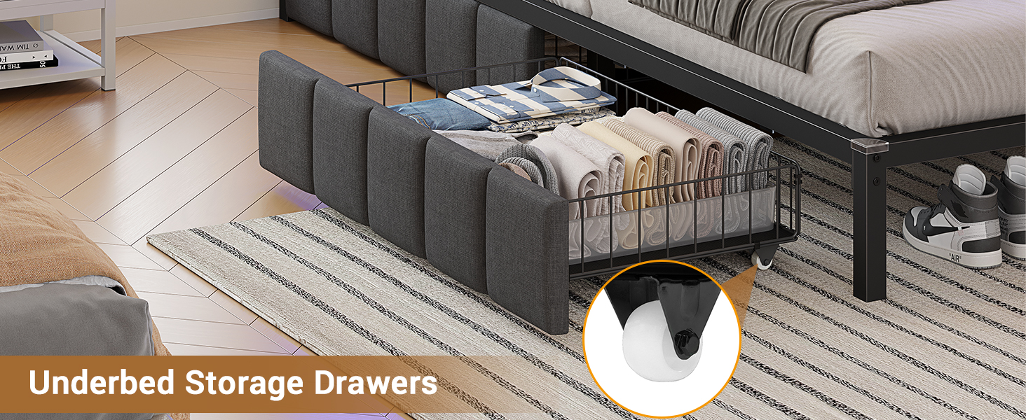 Corner Bed Frame Twin Size with LED Lights and Charging Station