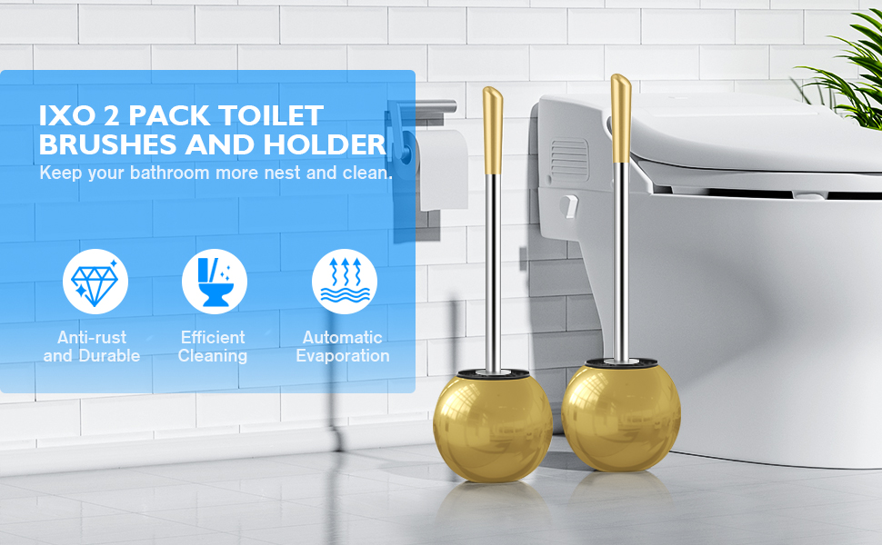 IXO Toilet Brush and Holder 2 Pack, Stainless Steel Toilet