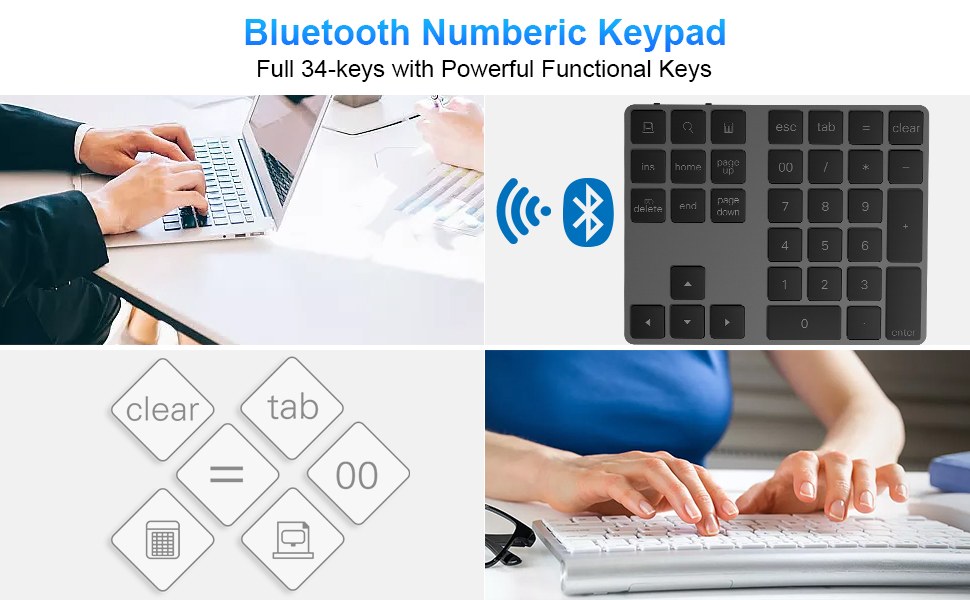 Rytaki Bluetooth Numeric Keypad, Wireless Keyboard with Multiple