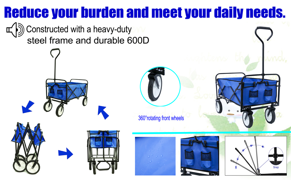 Canvas Wagon with Wheels Foldable, Collapsible Folding