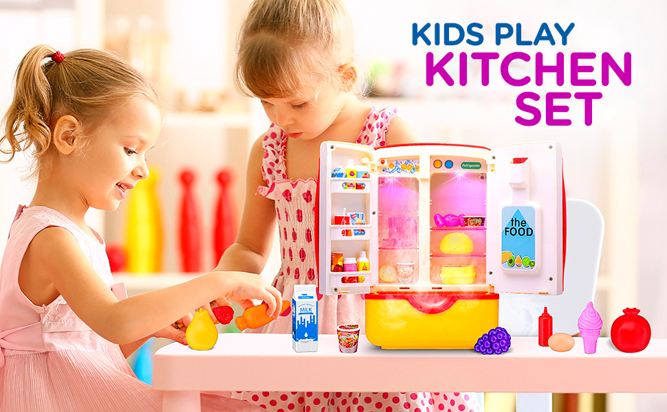 Kids Toy Mini Red Refrigerator with Ice Dispenser and