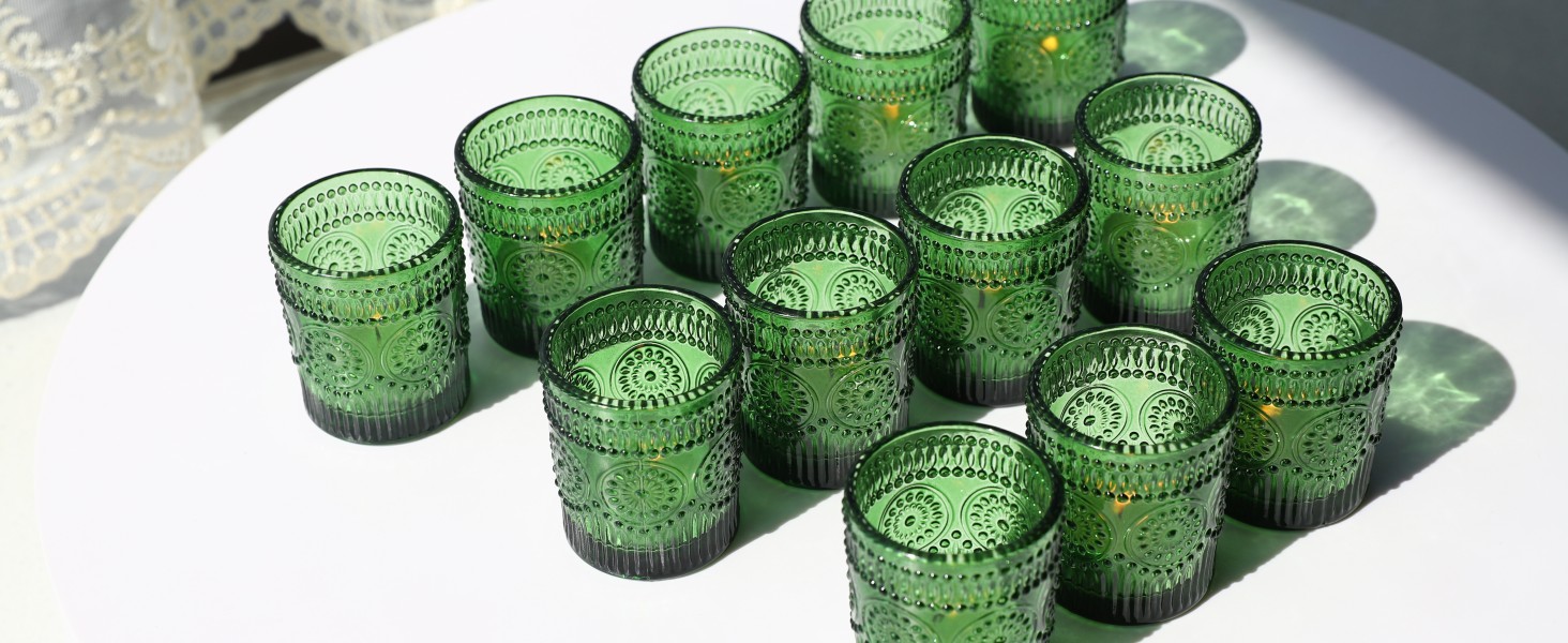 VOHO Green Candle Holder Set of 12, Green Glass Votive