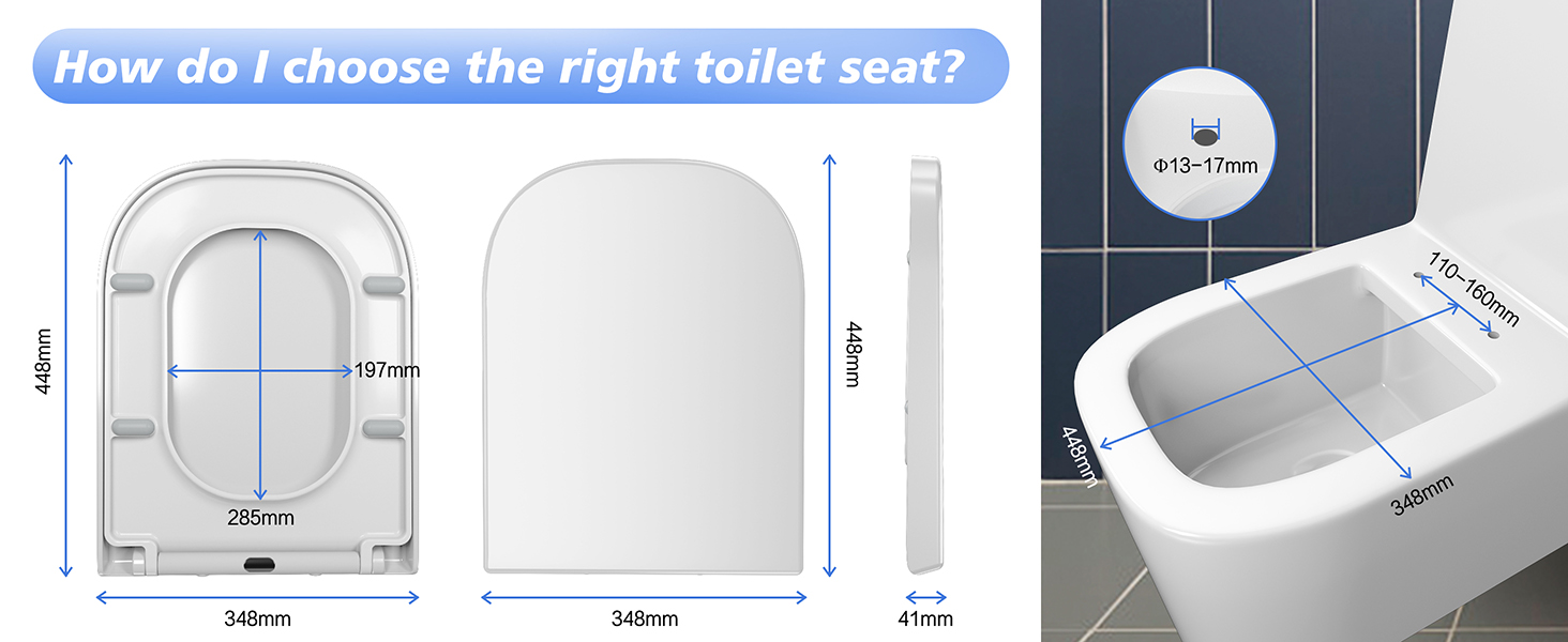 WHYFONE D Shape Toilet Seat Soft Close, Quick Release Toilet Seats for
