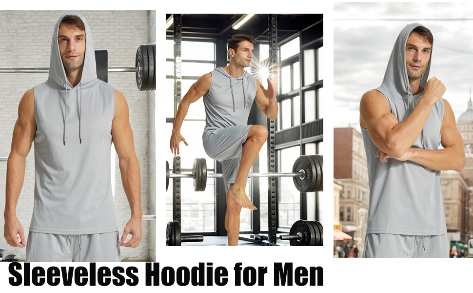 mens sleeveless cut off hooded tank tops