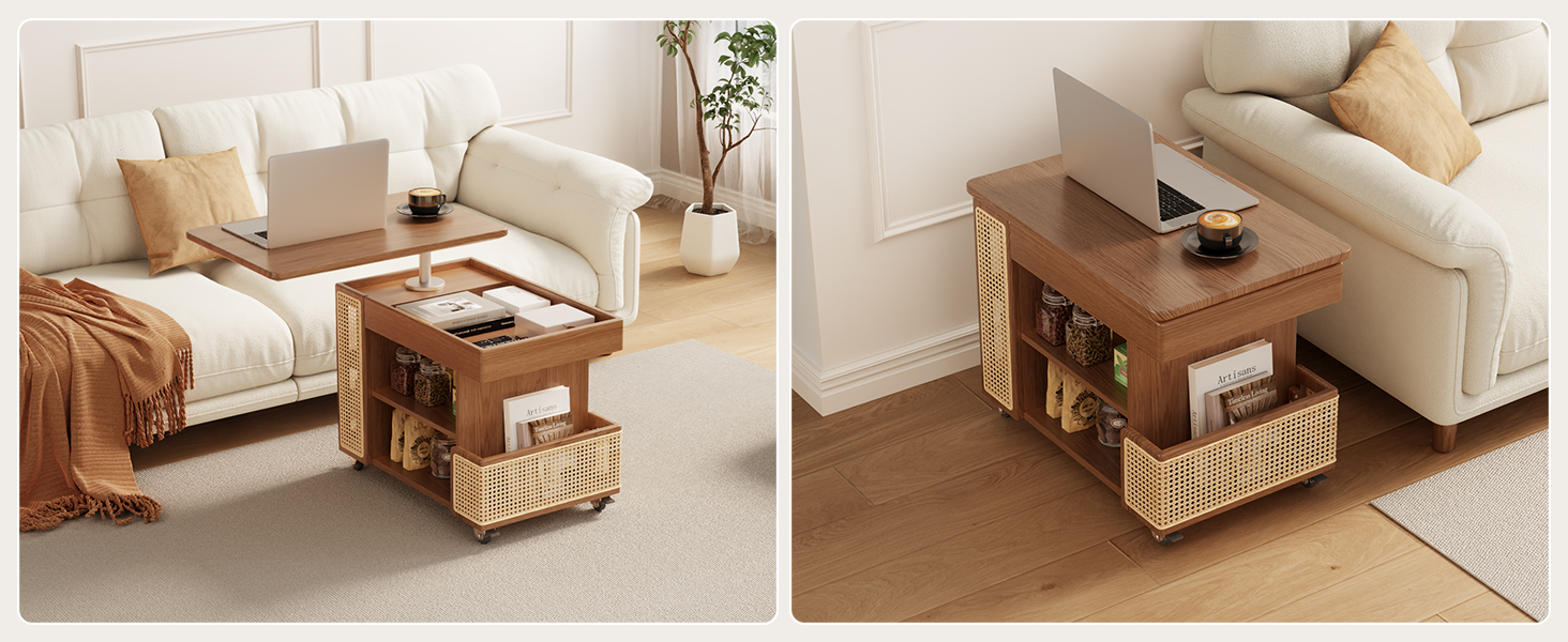 KASLANDI Wood Lift Top Coffee Table with Rolling Wheels