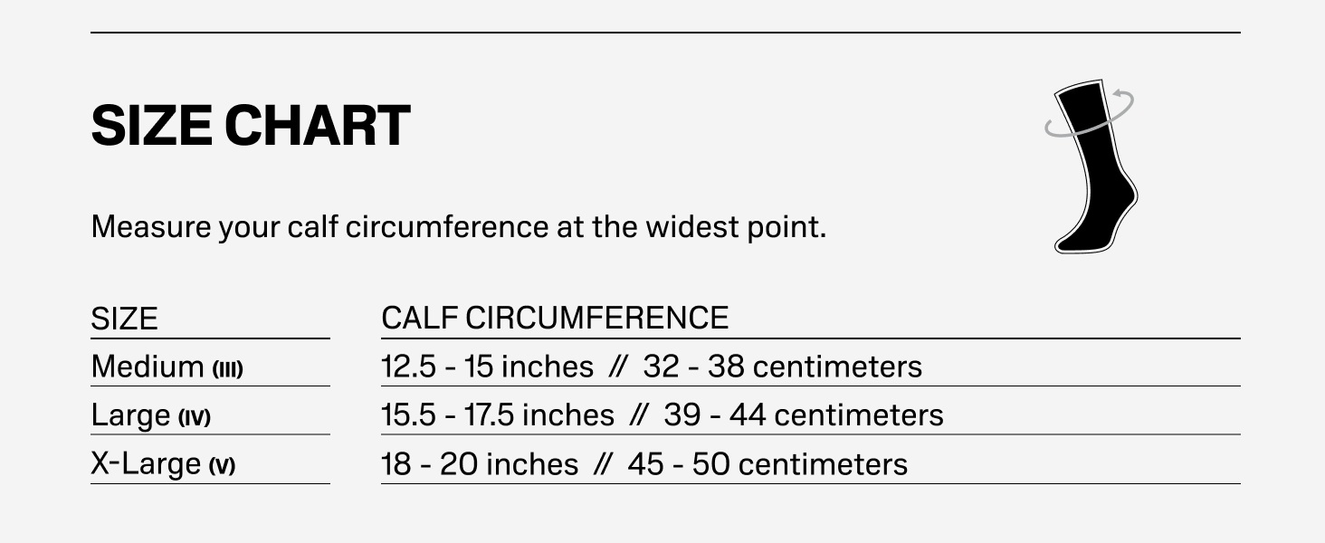 Size Chart, Calf Circumference