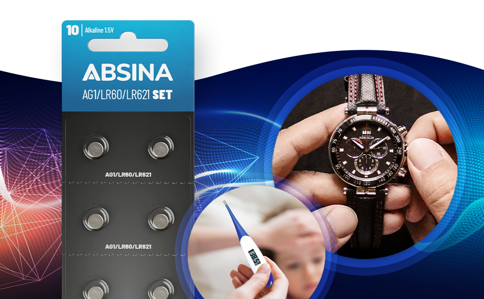 ABSINA AG1 LR621 Knopfzelle 10er Pack - 1,5V Alkaline Knopfzellen ...