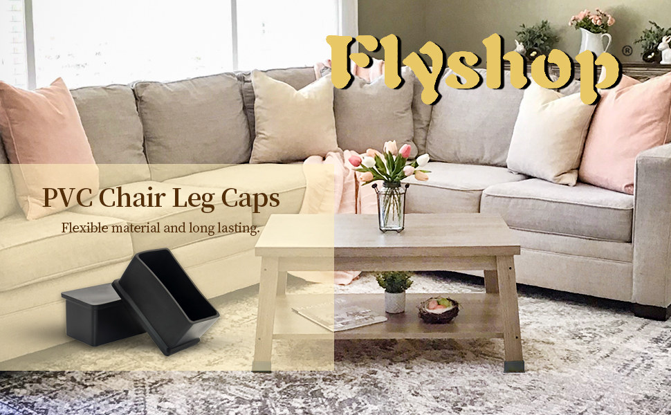 8Pcs Black Rectangle Chair Leg Caps NonMarking PVC Chair Leg