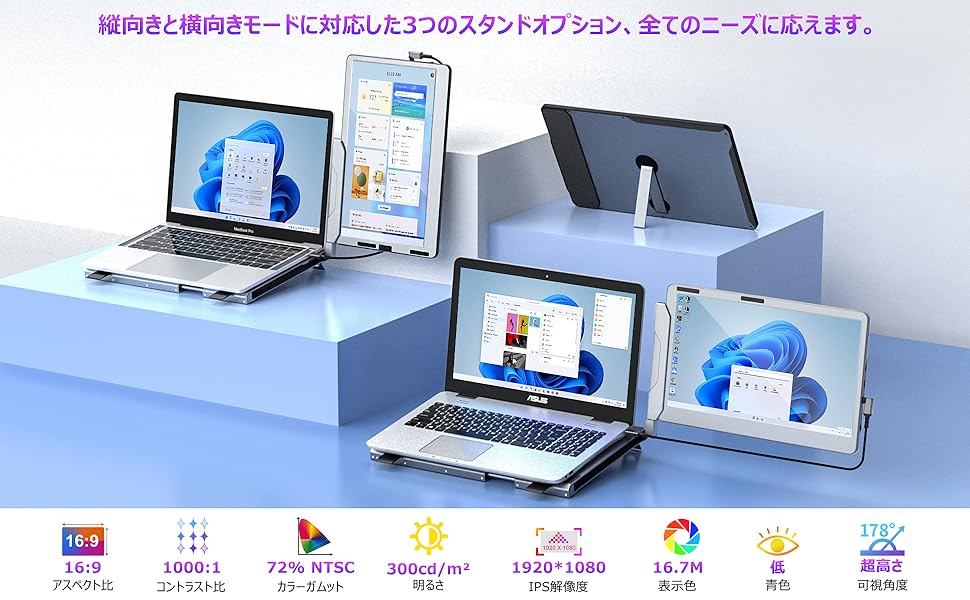 Amazon.co.jp: ポータブルモニターノートパソコン画面拡張Kwumsy