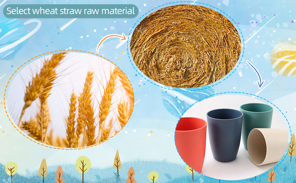 Wheat Straw Cups,6 PCS Plastic Cups Reusable,12 OZ