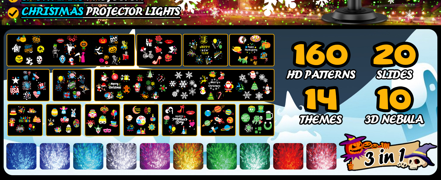 Christmas Projector Lights Christmas Projector Outdoor 2 in 1 HD Effect Holiday Projection Lamp