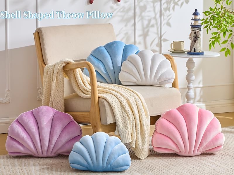 Vdoioe Shell Pillow，Seashell Decorative Pillow Light Pink