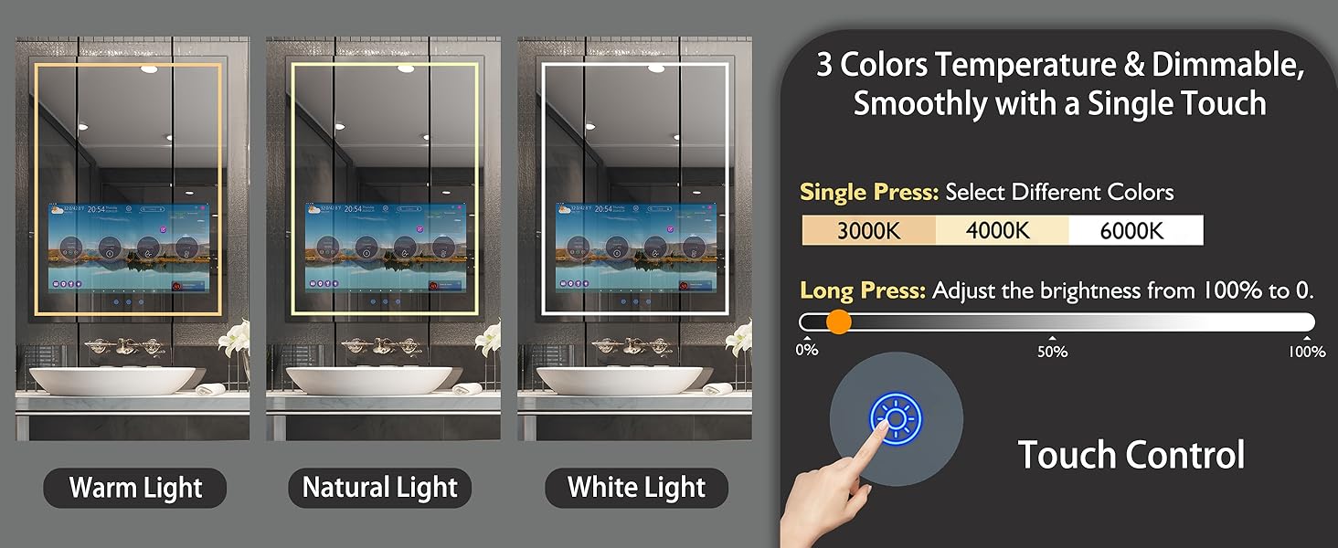 Bathroom smart mirror with LED lights