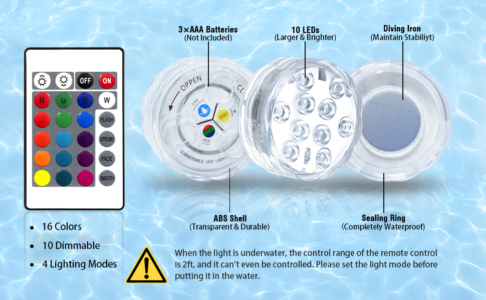 Creatrek Submersible LED Lights, 16 Colors Submersible LED Pool Lights Battery Operated