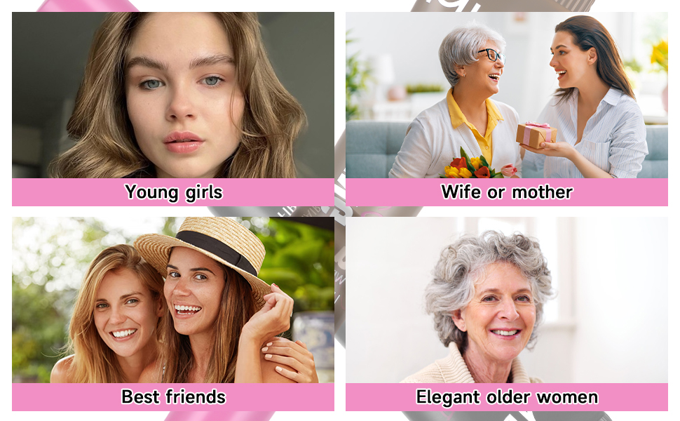 Four-panel marketing template showing different lifestyle photography segments, each with pink banner labels indicating target demographics.