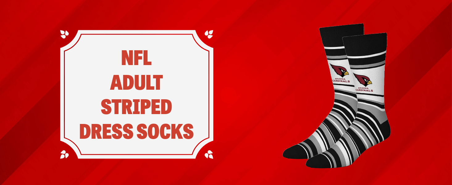 For Bare Feet NFL Adult Striped Dress Socks - Premium Quality - Machine Washable