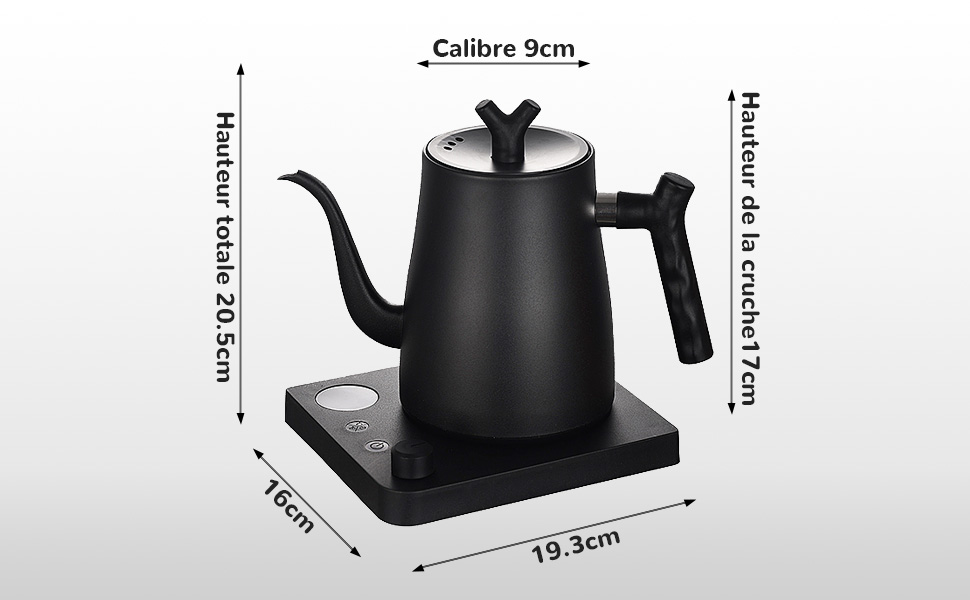 avec dimensions techniques indiquées : 19,3 cm de largeur, 20,5 cm de hauteur et 9 cm de diamètre