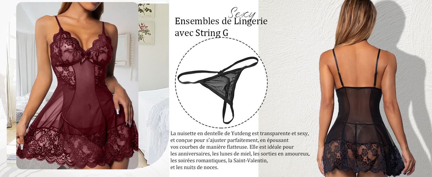 Lingerie Sexy Femme Tenue en Dentelle Nuisette sous Vêtements
