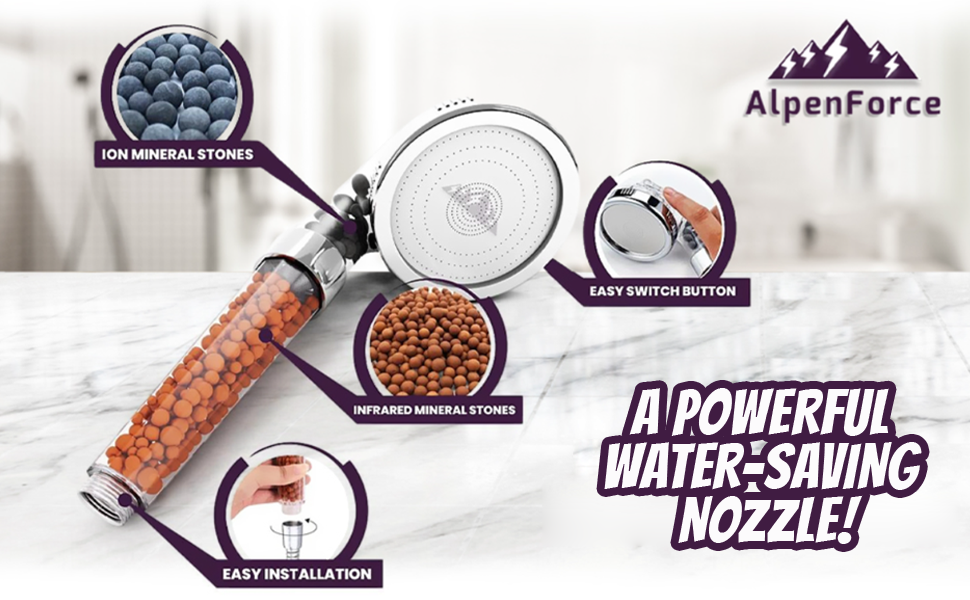 AlpenForce Shower Head with Handheld Spray Combo, Detachable Showerheld
