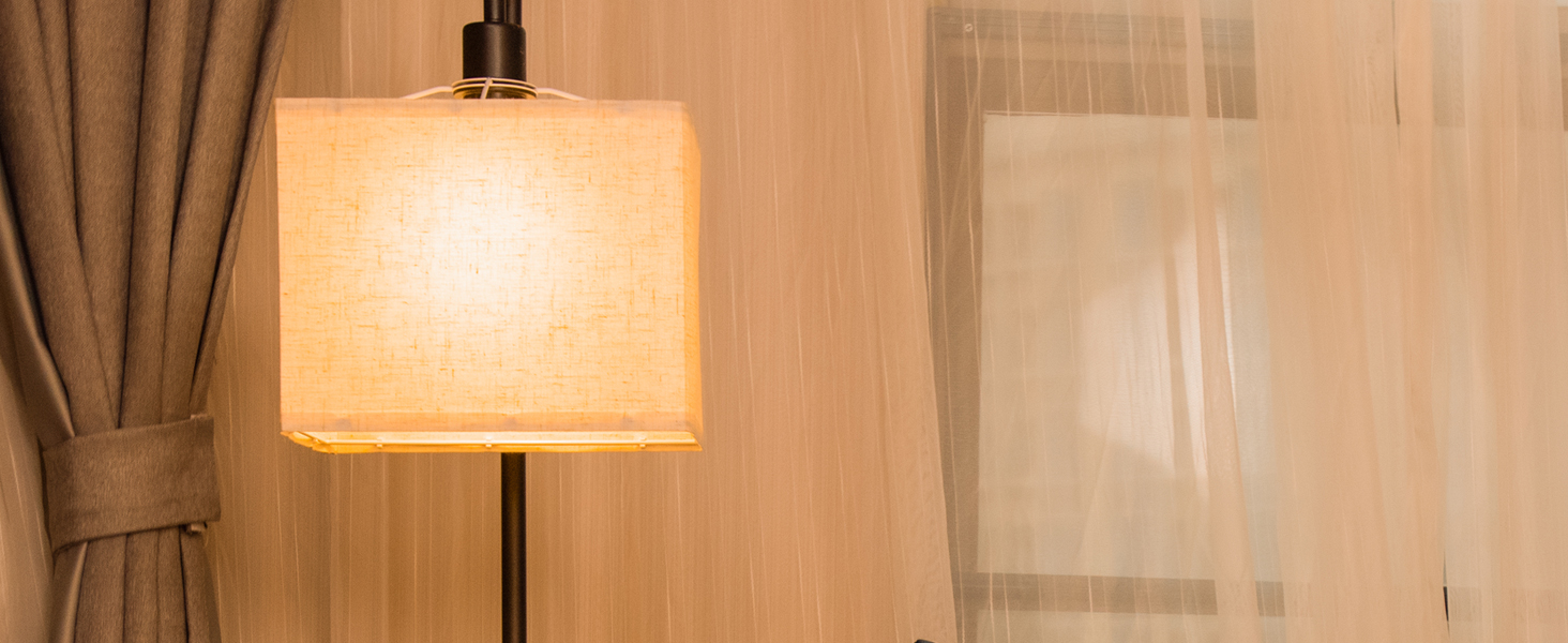 Pazarfami Floor Lamp with Shelves,Remote Control Dimmable Bedside Table