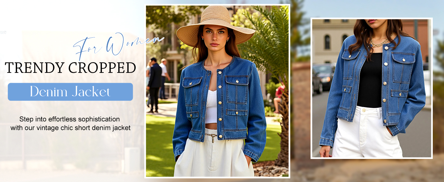 long sleeve denim jacket for women cropped jean jackets button down denim outerwear fall winter