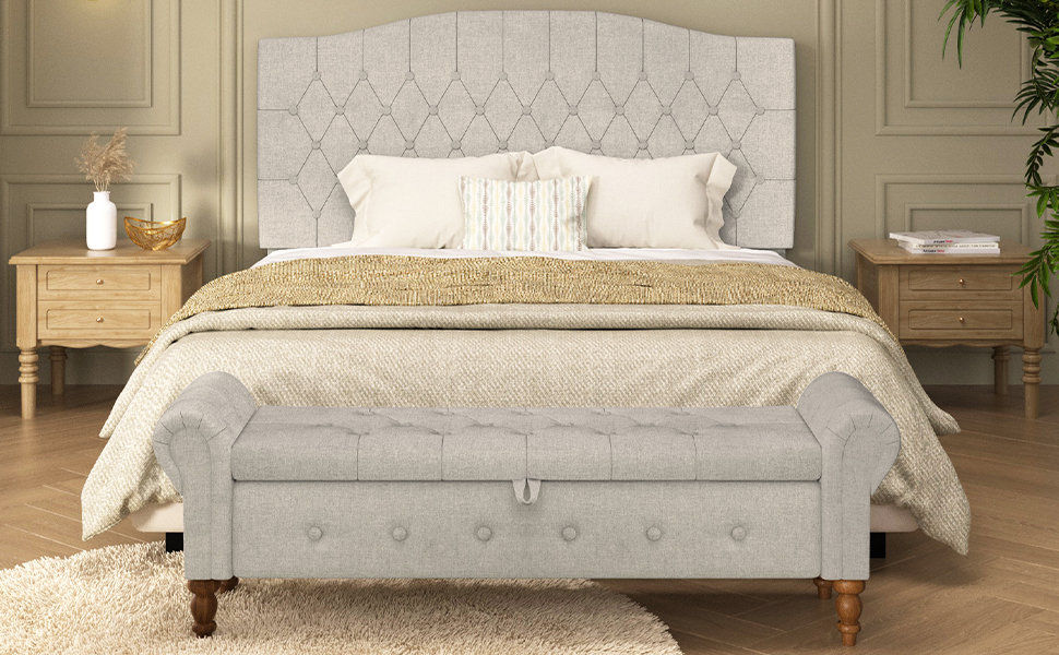 Furpopup Storage Ottoman Bench for Bedroom, Linen 52" End