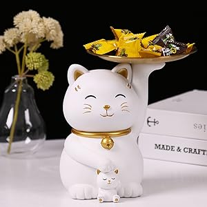 ねこの置物 Amazon.co.jp: AKINORE 招き猫 皿を捧げる猫さん 置物 玄関収納