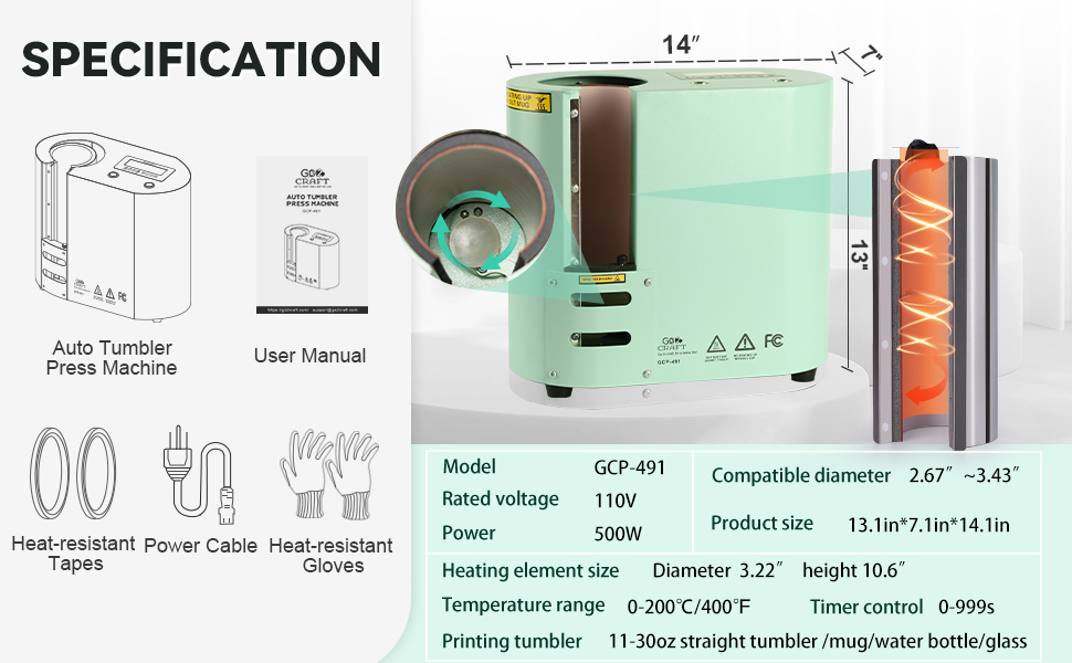GO2CRAFT Auto Seamless Tumbler Heat Press Machine for Full