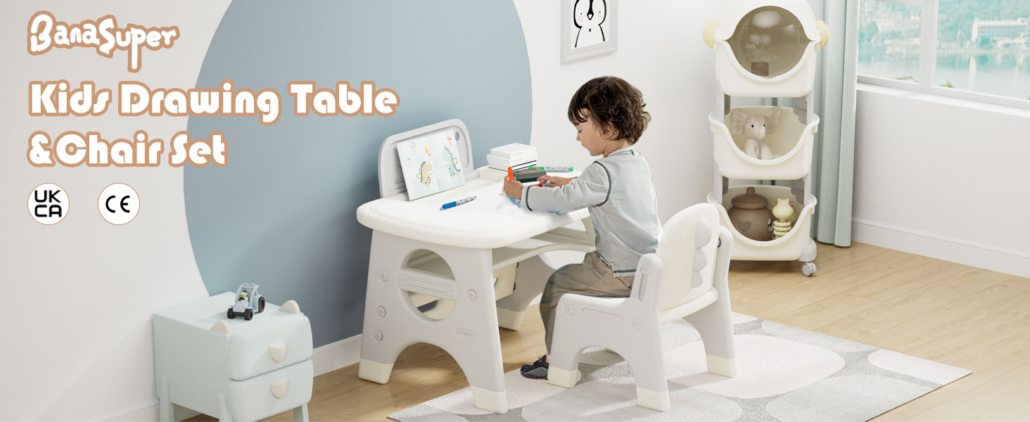 BanaSuper Kids Drawing Table and Chair Set with Erasable Board