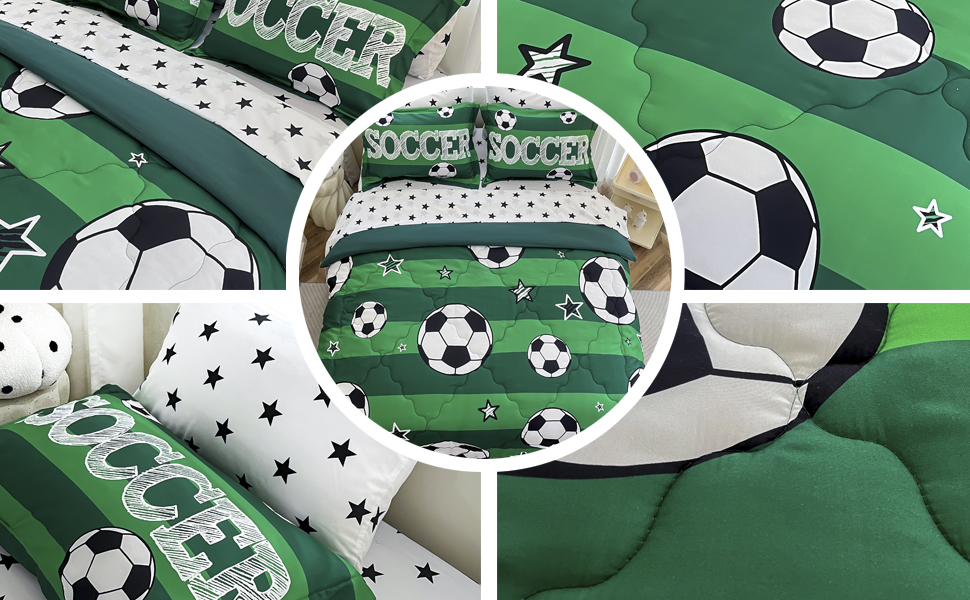 Gusuhome 7 Piece Boys Soccer Comforter Set Full Size Bed in