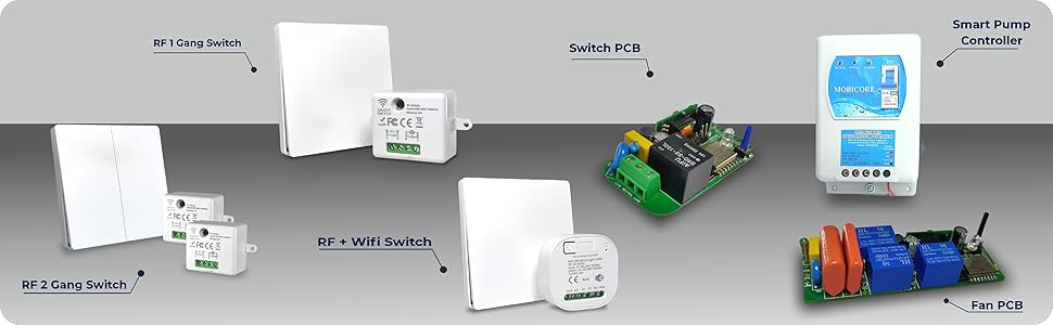 SWYAM range of smart home products including WiFi switches sockets pump controller and valve
